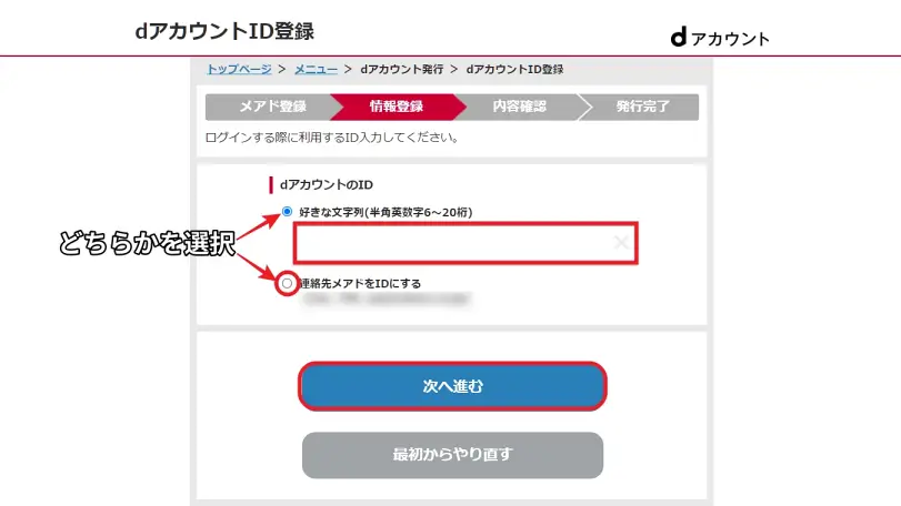dアカウントID登録画面